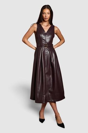 Coast Sleeveless Pu Belted Dress in Brown at Nordstrom, Size 6