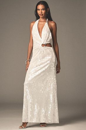 Misha Collection Devon Asymmetric Plunge Cutout Sequin Maxi Dress