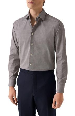 Eton Slim Fit Microprint Signature Cotton Twill Dress Shirt in Medium Red at Nordstrom, Size 16.5