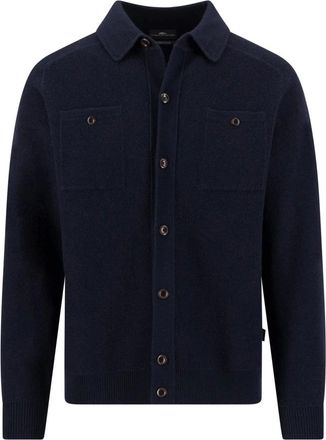 Fynch-Hatton Cardigan in Lana Pettinata con Collo a Camicia - - Knitwear - Uomo - Blu - XL