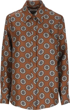Alberto Biani Brown Spherical Print Classic Collar Silk Shirt