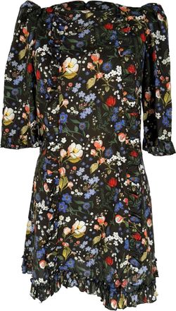 The Vampires Wife Devon Floral-Print Mini Dress in Multicolor Cotton