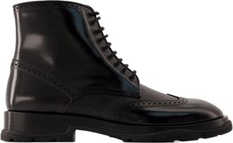 Alexander McQueen Mens Brogue-Trimmed Leather Ankle Boot Black