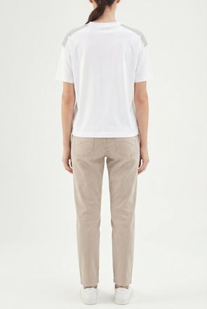 Brunello Cucinelli Striped-Shoulder Cotton T-Shirt - White
