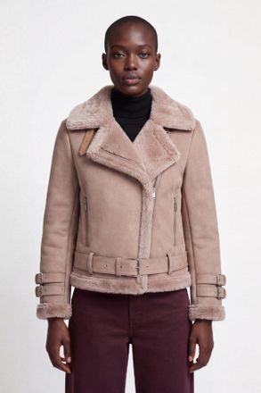 Elle Womens Paige Faux-Shearling Biker Jacket Pale Pink Grey - Light Grey - Size Medium
