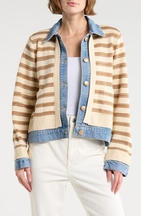 Democracy Stripe Mixed Media Jacket in Ivory/Caramel Latte at Nordstrom Rack, Size X-Small