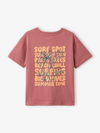 Vertbaudet Jungen T-Shirt mit Motiv vorn und hinten, mit Recycling-Baumwolle rosenholz