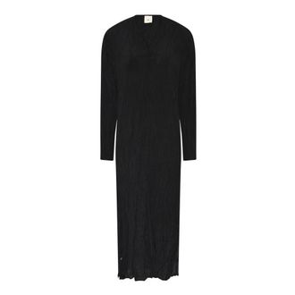 Julie Fagerholt - Heartmade Midi Dresses, female, Black, 2XL, Black Dress with V-Neck and Side Slit