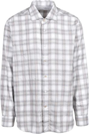 Eleventy Grey/Beige Plaid Cotton-Blend Flannel Shirt