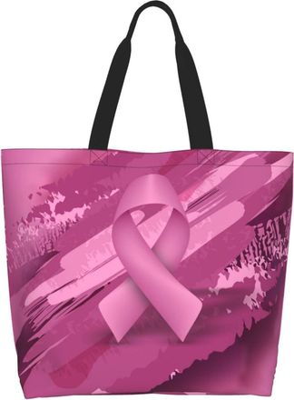 Generic Pink Ribbon Breast Cancer Purple Shoulder Bag Durable Grocery Bag Lightweight Tote Bags For Yoga Work College