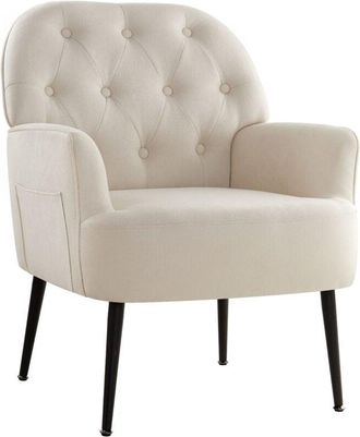 IntimaTe WM Heart IWMH Single Armchair, Reading Armchair with Armrests, Retro Lounge Cocktail Chair, Armchair with Metal Legs - Linen - Beige