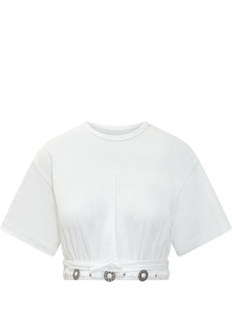 Pinko White Solid Crew Neck Top