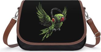 Generic Music Parrot with Headphone Crossbody Bags for Women Fashion Leather Shoulder Handbags With Adjustable Strap