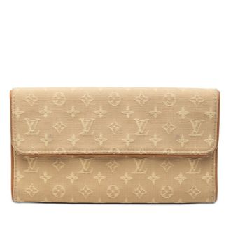 Louis Vuitton Monogram Mini Beige Canvas Leather Long Wallet (Tri-Fold) (Pre-Owned)