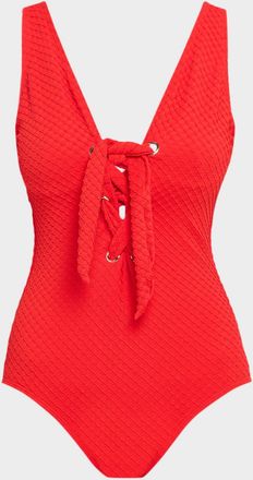 Shoshanna Lace-Up One-Piece Swimsuit