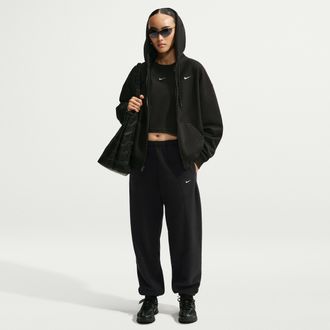 Nike Womens Studio Fleece Heavyweight Plush Oversized High-Rise Pants in Black | IM8359-001
