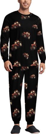 Generic Farm Tractor Soft Mens Pyjamas Set Loungewear Long Sleeve Round Neck Tops And Pants