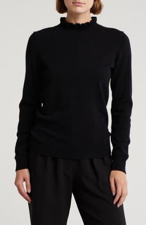 Sofiacashmere Ruffle Mock Neck Cashmere Sweater in Black at Nordstrom Rack, Size Medium