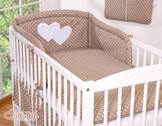OEM Juego De Ropa De Cama De 3 Piezas 135x100 - Corazones Y Lunares Sobre Fondo Marr&oacute;n