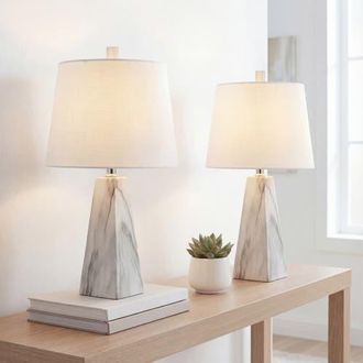 Jonathan Y Designs Owen Contemporary Resin LED Table Lamp in White Marble Finish- Set Of 2 at Nordstrom