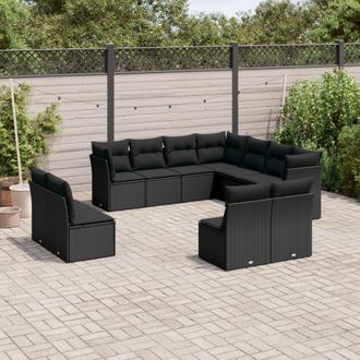 vidaXL Set De Sof&aacute;s De Jard&iacute;n 11 Pzas Y Cojines Rat&aacute;n Sint&eacute;tico Negro Vidaxl
