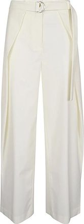 Erika Cavallini Semi Couture Witte Broek met Riem - Dames - Wijde Broeken - Wit - S - Broeken