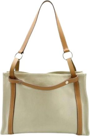 Herm&egrave;s Pre-owned Tote Bags, female, Beige, Size: ONE SIZE Pre-owned Cabalicol Toile Chevron Leather 2way Bag