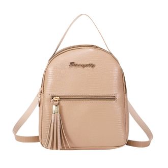 Generic Backpack New Pattern Fashion Tassel Decoration Practical Large Capacity Zipper Backpack School Backpack for Girls Kindergarten (Beige, One Size)