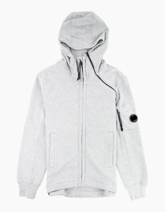 C.P. Company Mens CP Company Diagonal Raised Fleece Double Zip Lens Hoodie Grey M93 - Size: 40