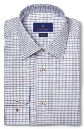 David Donahue Regular Fit Micropattern Cotton Dress Shirt in Navy/Merlot at Nordstrom Rack, Size 17 - 36/37