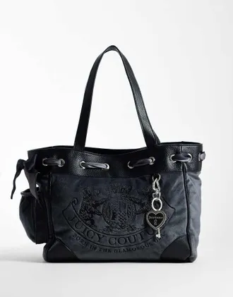 Juicy Couture Daydreamer borsa a spalla grande con doppio manico con logo grigia-Grigio