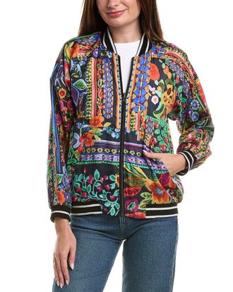 Johnny Was Tasha Reversible Silk Bomber Jacket