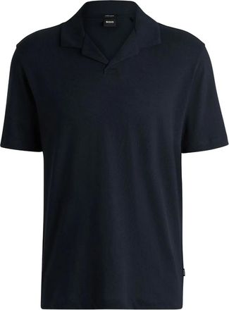 BOSS Polo slim in misto lino - Blu