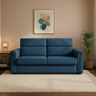 Dmora Sof&aacute; Cama 2 Plazas Biscossi, Desenfundable, Con Almacenaje, Hecho En Italia, Abatible, 205x95 Cm Azul