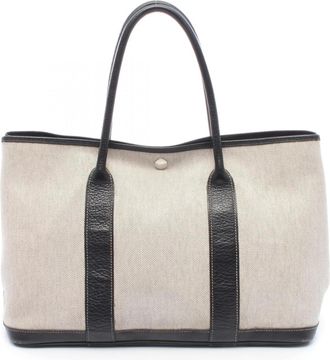 Herm&egrave;s Black Gray Toile H Buffalo Leather Handbag Tote Bag (Pre-Owned)