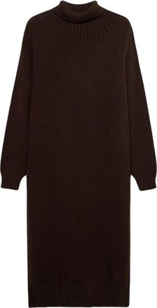 Oltre Oversized coltrui gebreide jurk - Dames - Kleedjes - Bruin - L/Xl - Polyester - Kleedjes