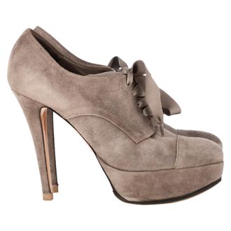 Gianvito Rossi Pre-owned Womens Lace-Up Platform Ankle Boots in Beige Suede - Size 37.5 EU/IT