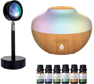 Pursonic Sunset Projector Table Lamp with Essential Oil Aroma Diffuser & 6-Pack of 100% Pure Aromatherapy Oils in Multicolor at Nordstrom