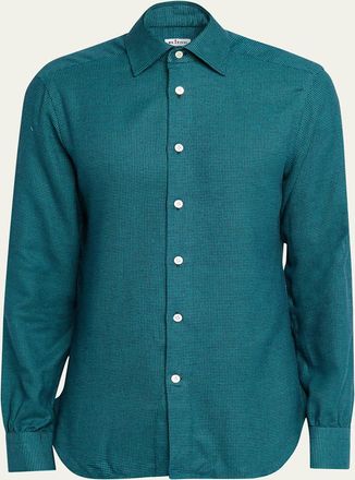 Kiton Mens Modern Fit Cotton Micro-Gingham Sport Shirt