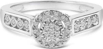 House of Brilliance Sterling Silver Diamond Accent Round Cluster Halo Ring