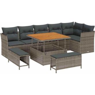 vidaXL Garden Sofa Set 9 pcs Grey Poly rattan and powder-coated steel vidaXL