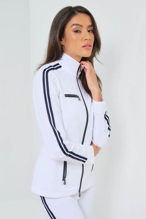Anatomie Justine Saira Zip-Up Jacket with Contrast Stripe in White W/Navy & White Stripe at Nordstrom, Size X-Small