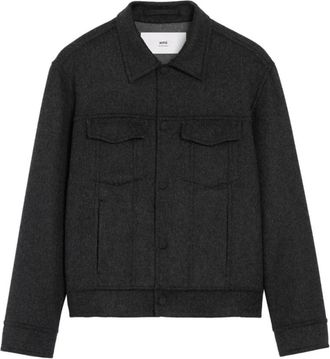 Ami Trucker Jacket - Heren - Zomerjassen - Zwart - L - Wol - Jassen
