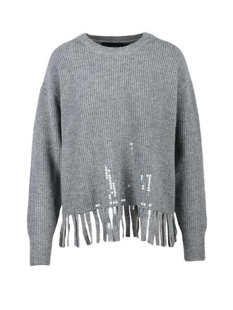 ICONA Crewneck Sweater with Fringe Detailing and Sequins
