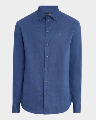 Emporio Armani Mens Linen and Cotton Sport Shirt