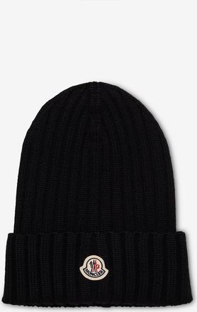 Moncler Gerippte Schurwollm&uuml;tze mit Logopatch