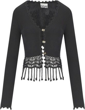 Ganni CARDIGAN CROPPED CROCHET NERO GANNI