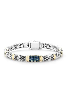 Lagos Blue Sapphire Caviar Bead Bracelet in Silver Gold Blue Sapphire at Nordstrom, Size 7