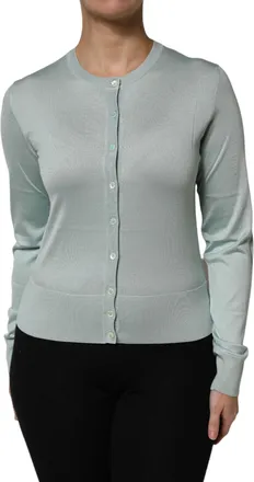 Dolce & Gabbana Light Green Silk Button Down Cardigan Womens Sweater