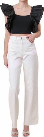 Line & Dot Mara Short Flutter Sleeves Top In Black